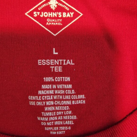 St. John's Bay Bright Cherry Red Long Sleeve Essential Tee 100% Cotton - Picture 4 of 4